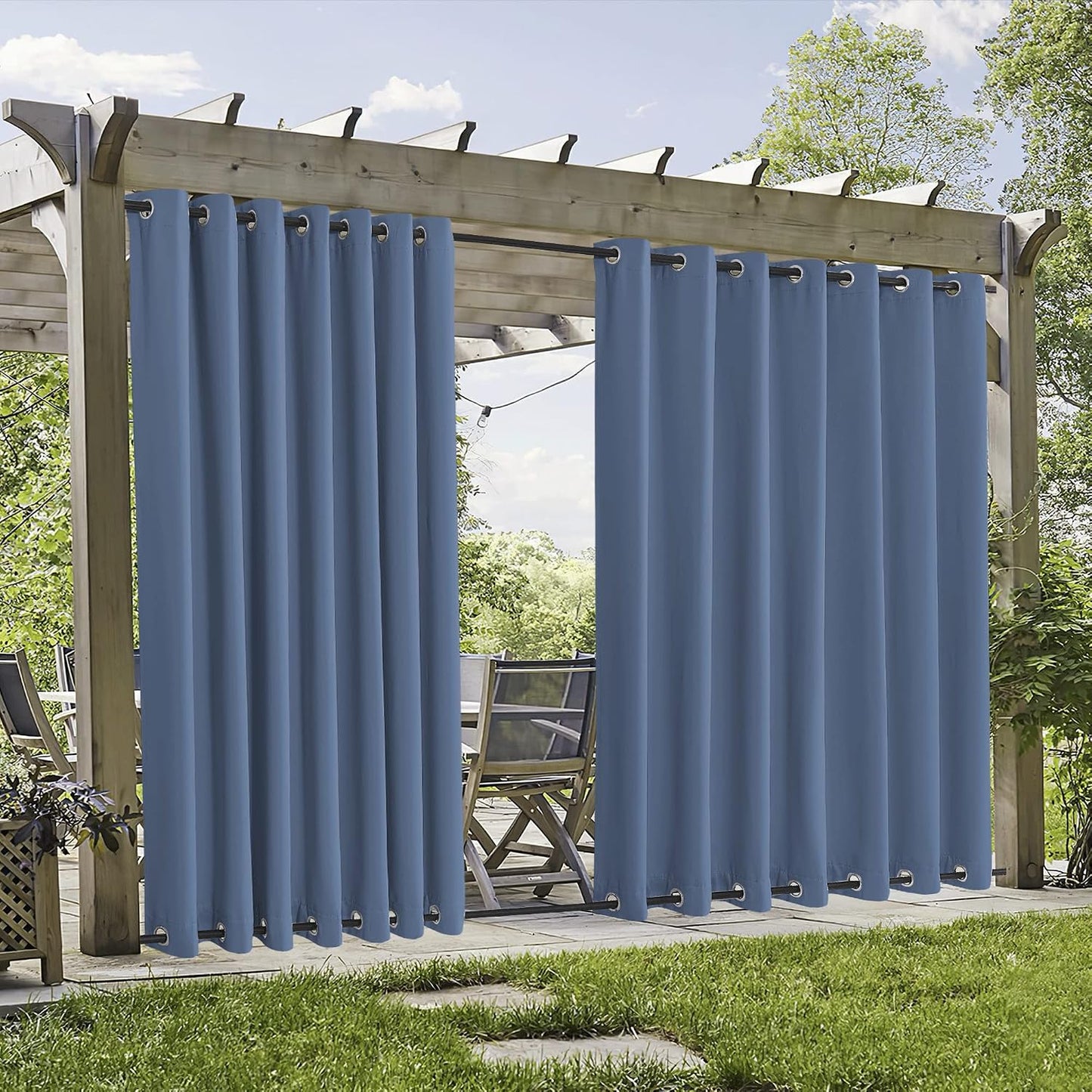 2 Cortinas exteriores resistentes al viento 105xL azul