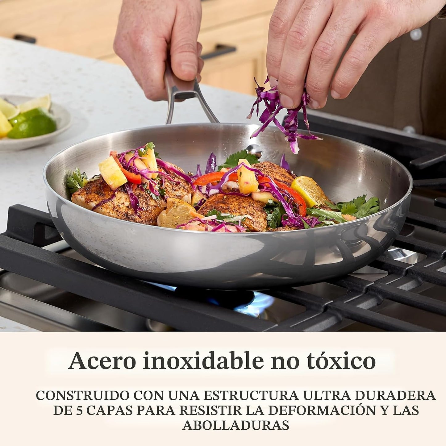 Set 3 Pzas Utensilios Acero Inox 5 Capas Turbo Heat Tech