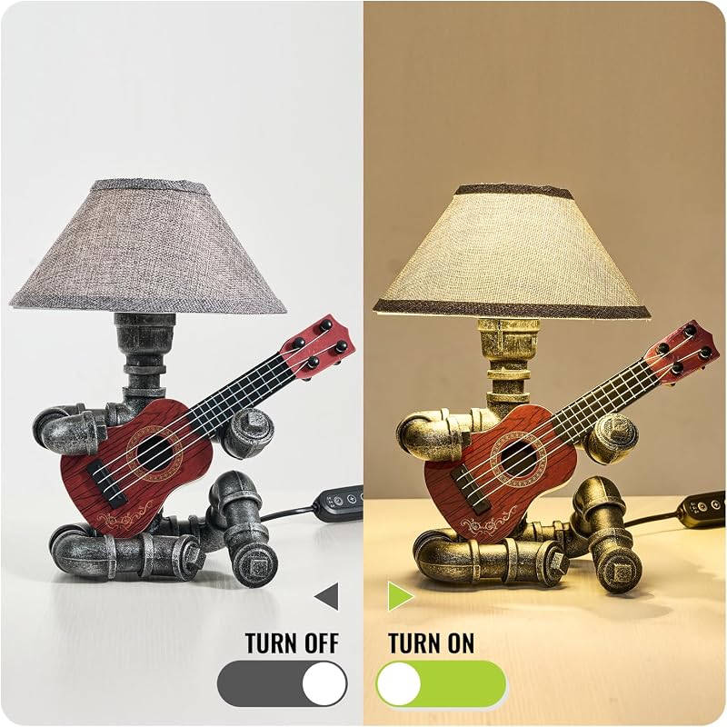 Lámpara Mesa Guitarra Steampunk con Micrófono