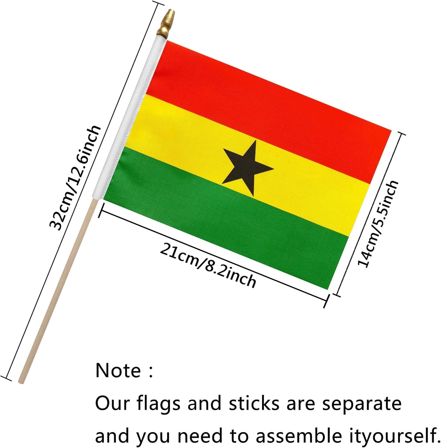 Banderas mano Ghana 5x8pulg pack 12