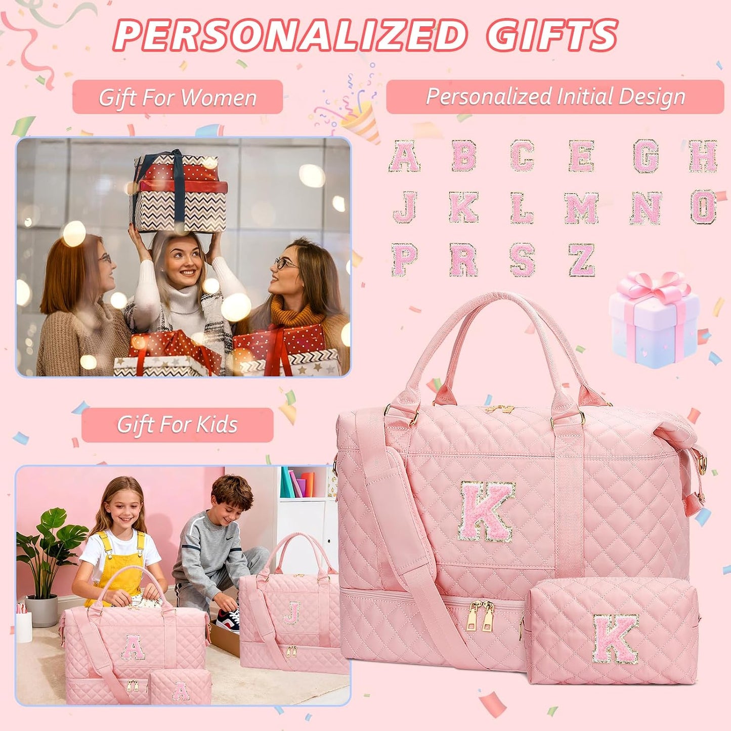Bolso lona acolchado mujer compartimento zapatos rosa
