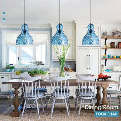 Colgante cristal martillado azul claro 12pulg para cocina comedor
