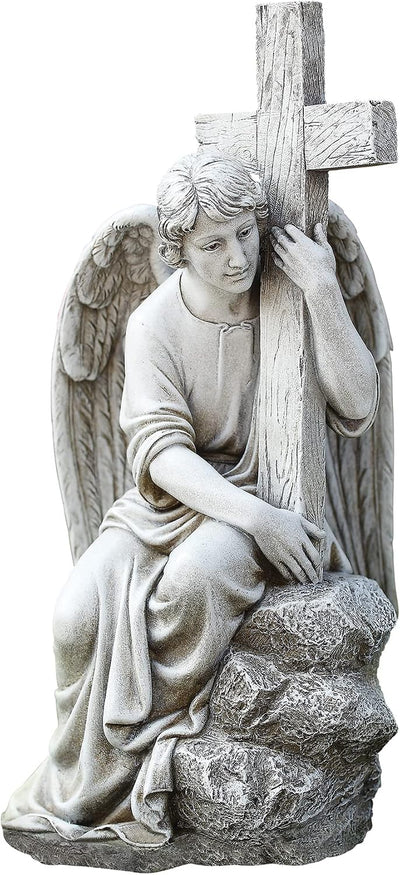 Estatua ángel macho cruz 13pulg jardín decoración religiosa