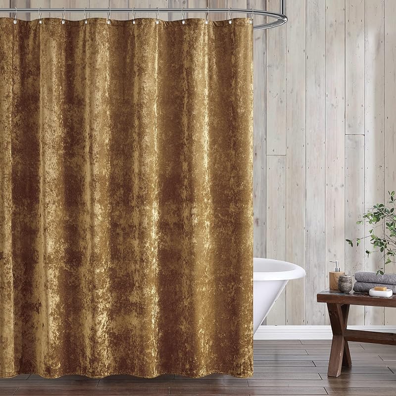 Set cortina ducha terciopelo 72x72pulg 12 ganchos plateados