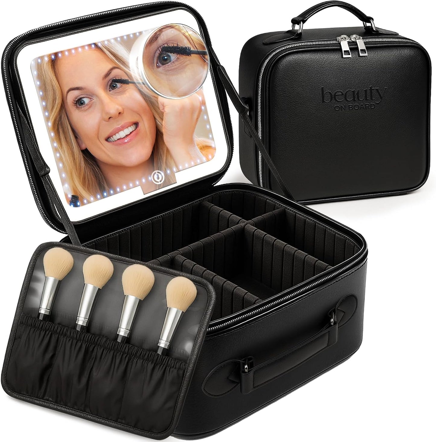 Bolsa maquillaje con espejo LED 3 niveles brillo
