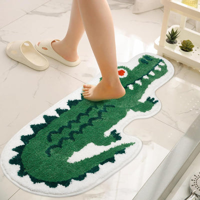Tapete baño cocodrilo verde antiderrap decoración hogar
