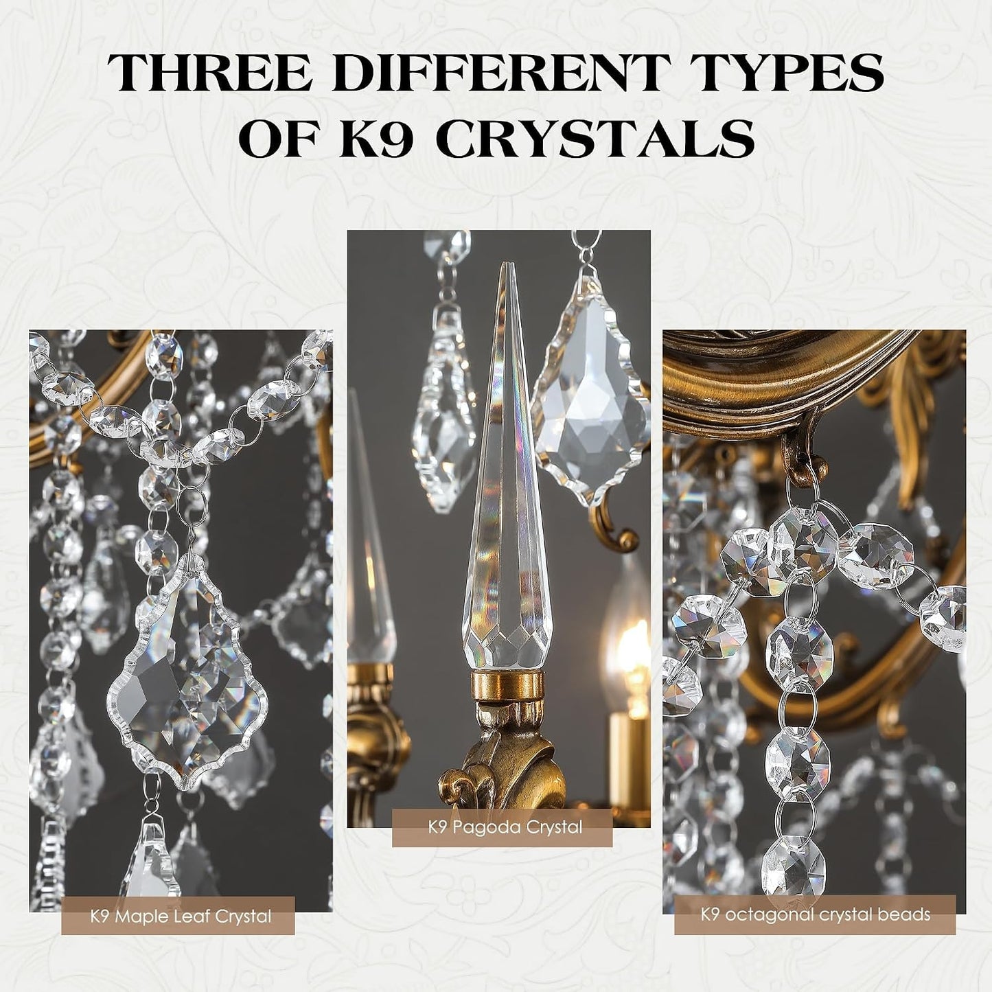 Candelabro cristal bronce antiguo 8 luces cadena ajustable