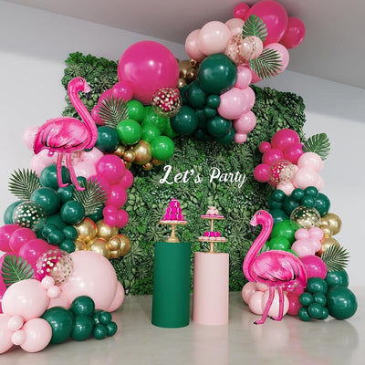 Kit Guirnalda Arco Globos Flamenco 156 Pzas Confeti Rosa Verde Dorado