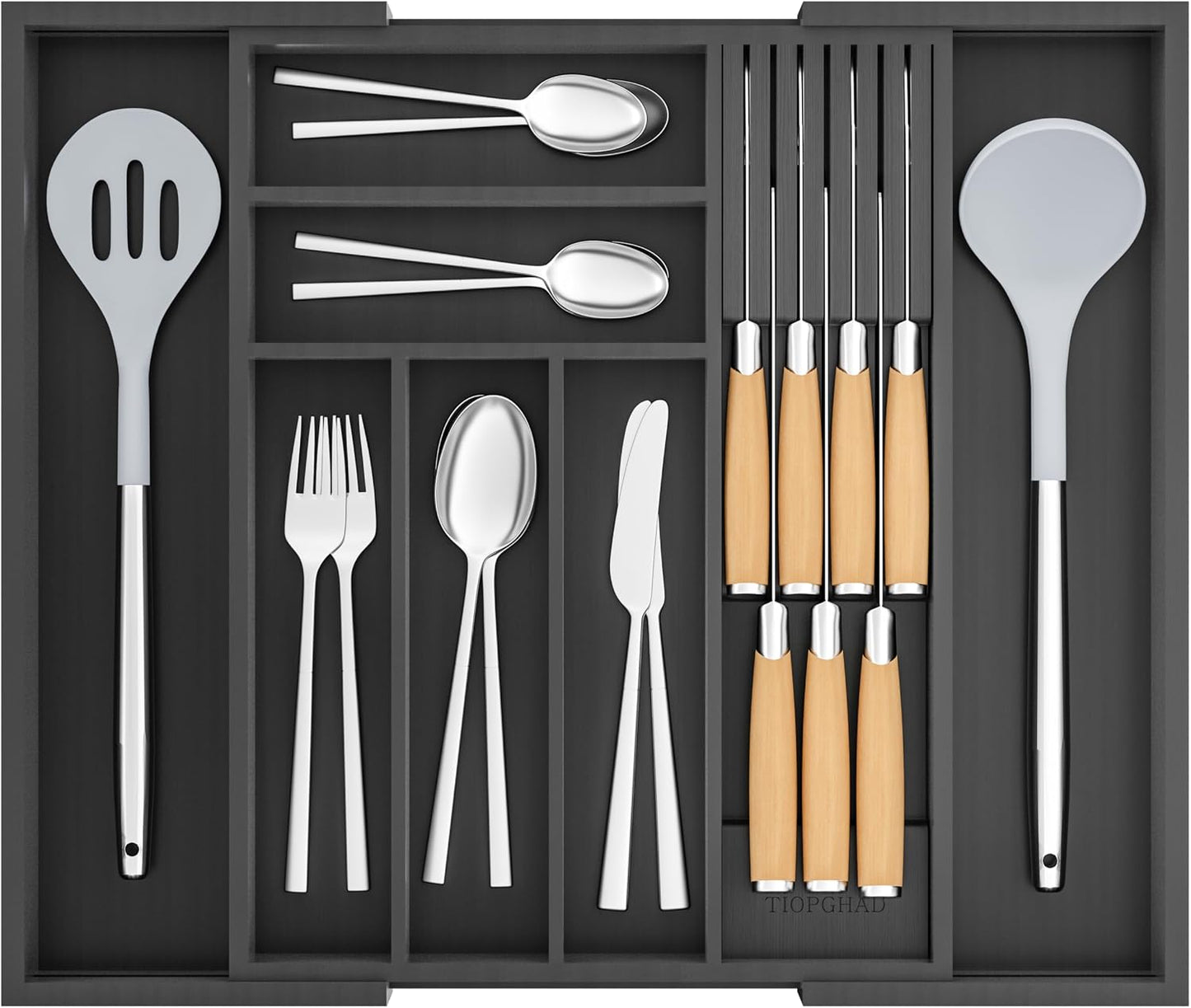 Organiz. cubiertos bambú extensible cocina