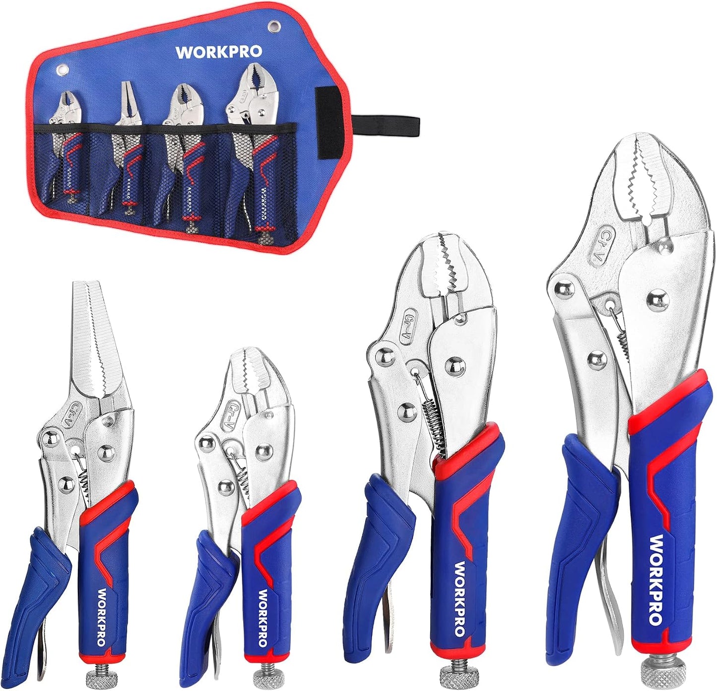 Set 4 alicates bloqueo 5-1/2, 7 y 9 con bolsa azul