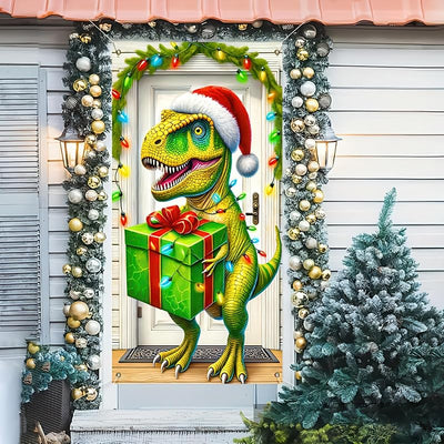 Cubierta puerta T-Rex navideño decoración grande