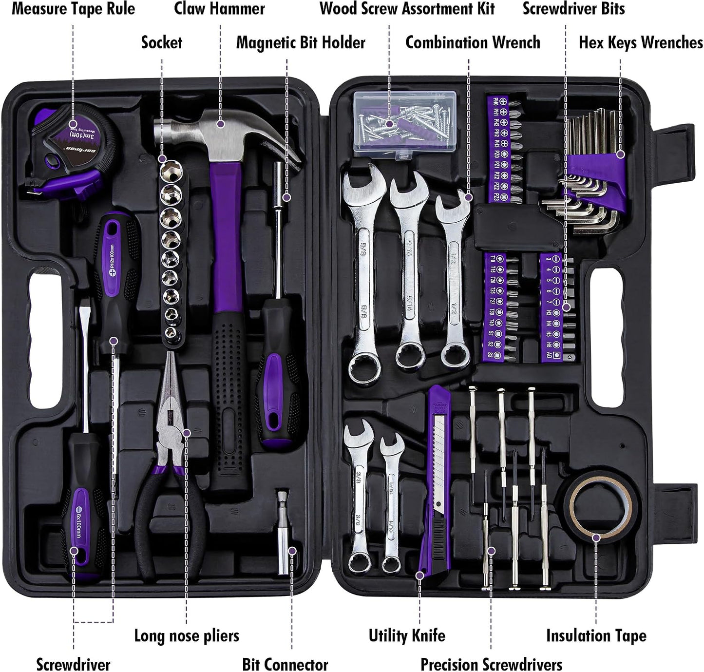 Set 148 Pzas Herramientas Automotrices y Domésticas Morado