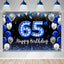 Cartel cumpleaños 65 color azul y negro con luz neón fiesta