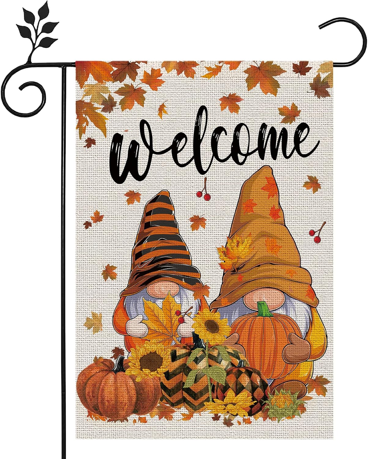 Bandera otoño jardín gnomos calabazas arpillera cosecha