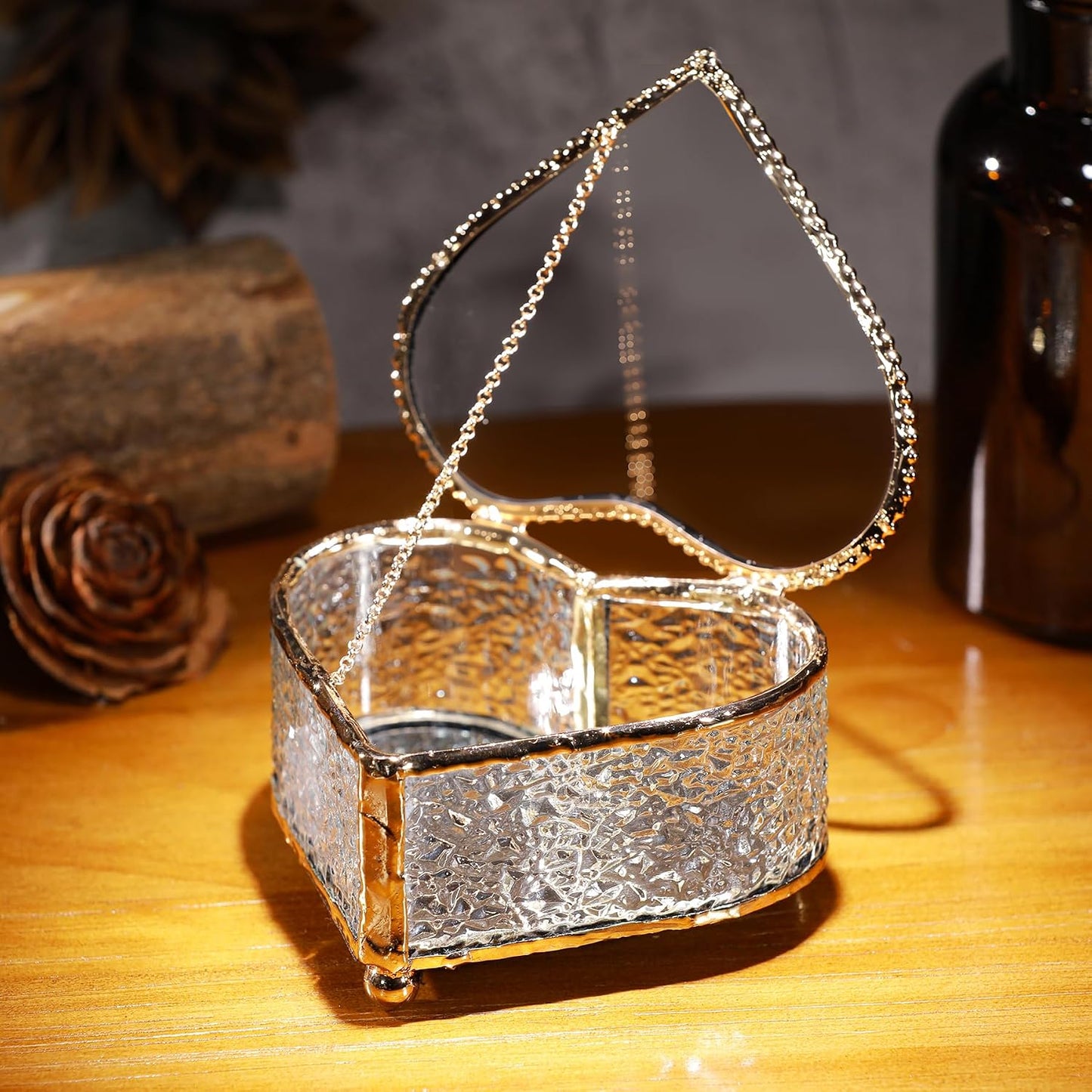 Caja cristal vintage para anillos y recuerdos 4x3.6"