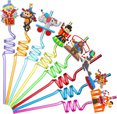 24 Pzas Pajitas Reutilizables Fiesta Circo 8 Colores