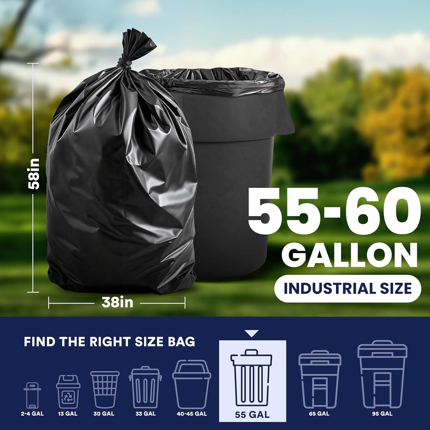 Bolsas basura 55-60gal 1.0mil negras resistentes 100uds
