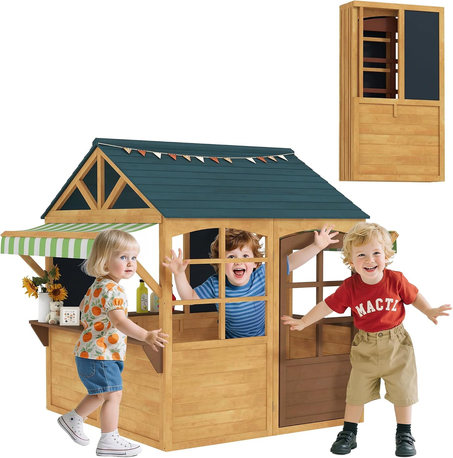 Casa set plegable madera para niños 3-8 años marrón