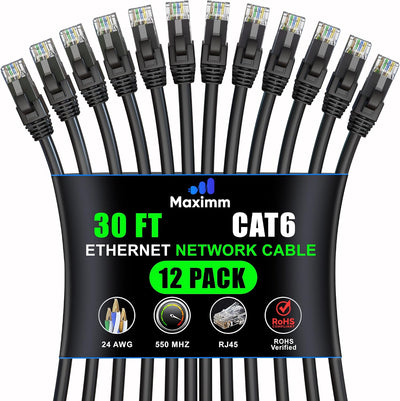 Cable Ethernet Cat 6 30pies 12 Pzas 10Gbps Negro