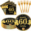 Juego 60 Platos 7pulg Tenedores Servilletas Negro Dorado Niños