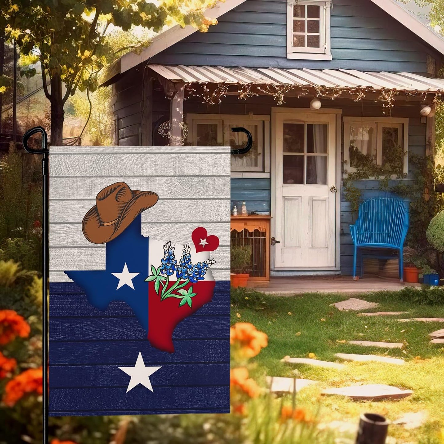 Bandera Texas Bluebonnet para jardín poliéster doble cara