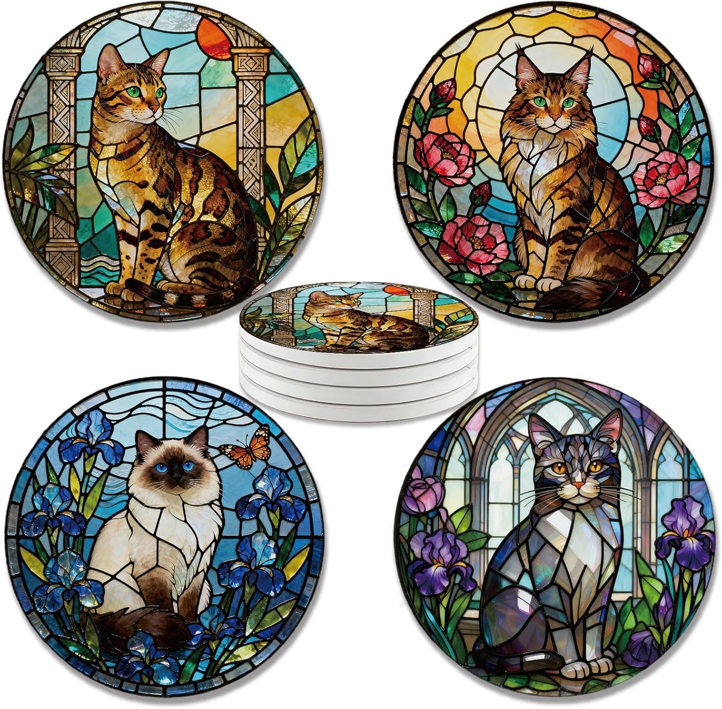 Posavasos cerámica con base corcho para gatos