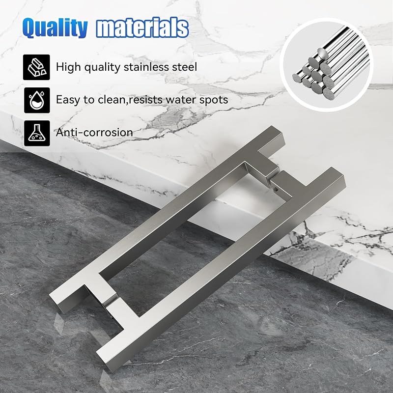 Manija ducha cuadrada acero inox 20cm para vidrio 6-12mm
