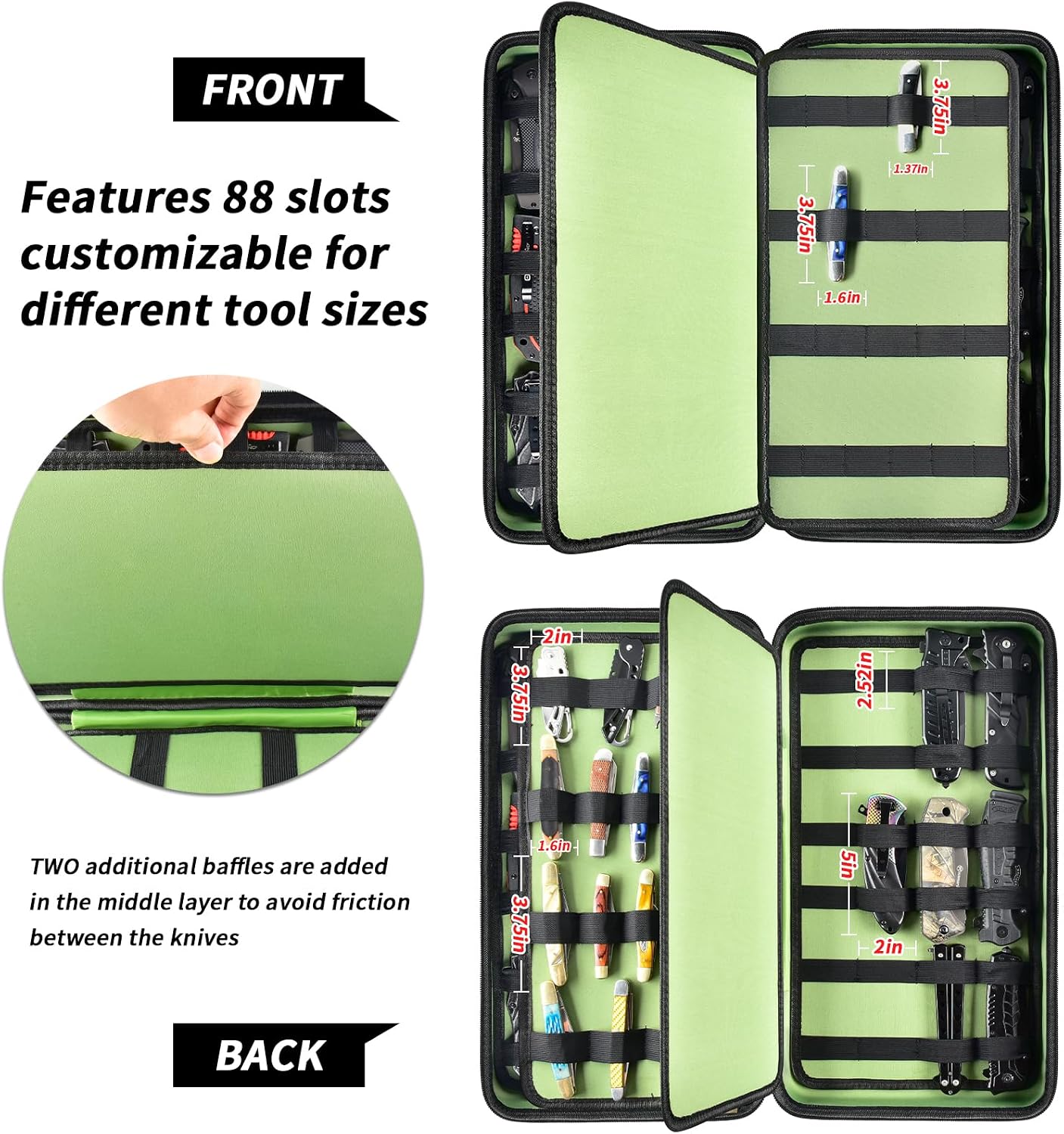 Vitrina plegable para 66 cuchillos de bolsillo EDC verde