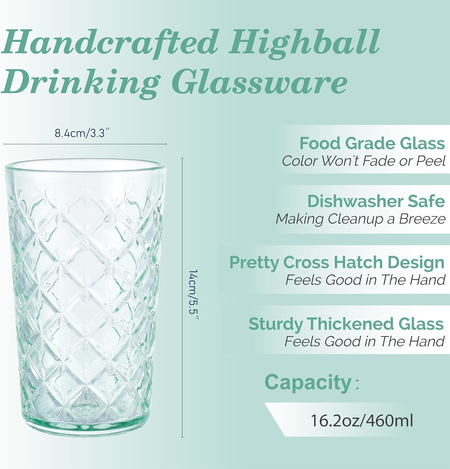 Set 4 vasos vidrio vintage 15.5oz para agua café