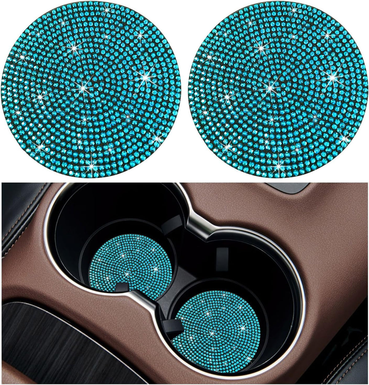 2 Pzas Posavasos Auto Antiderrap con Cristales Rhinestone