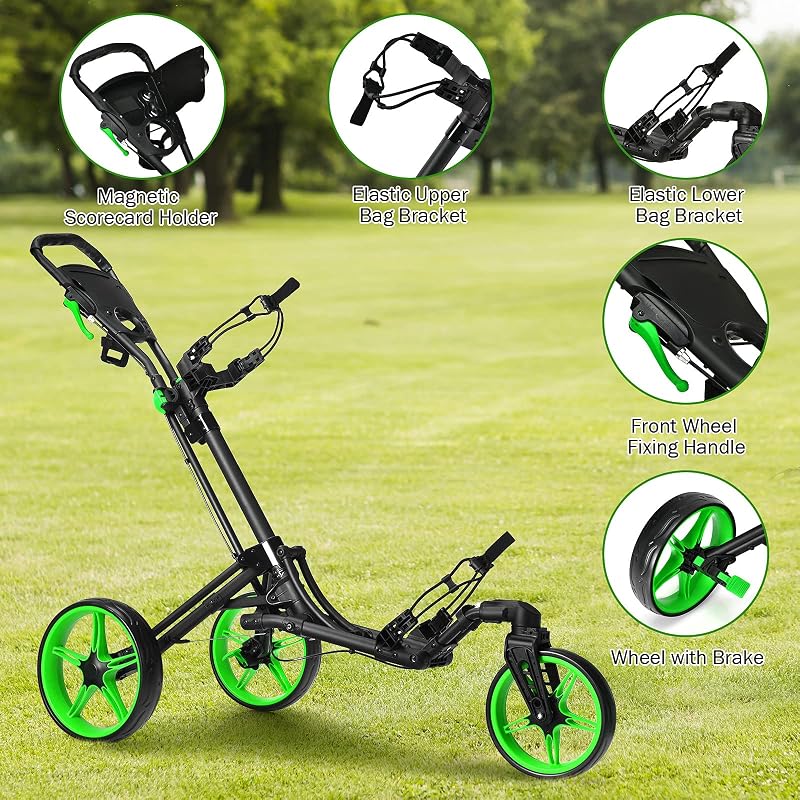 Carrito golf plegable rueda delantera giratoria 3 ruedas