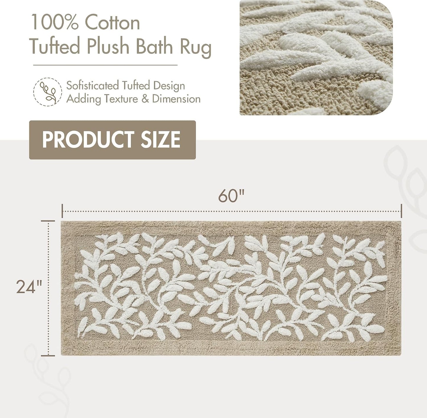 Alfombra baño algodón diseño hojas 24x60pulg gris pardo