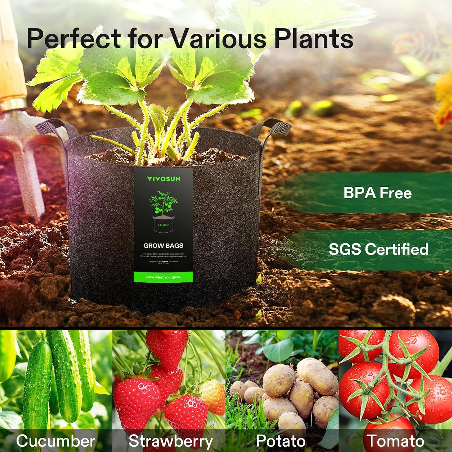 10 Bolsas Cultivo 7gal Tela Reforzada Jardinería Negro