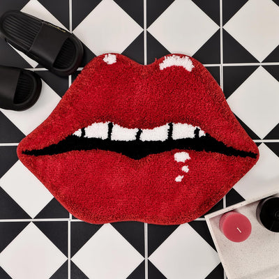 Alfombra baño forma labios roja antiderrap felpa