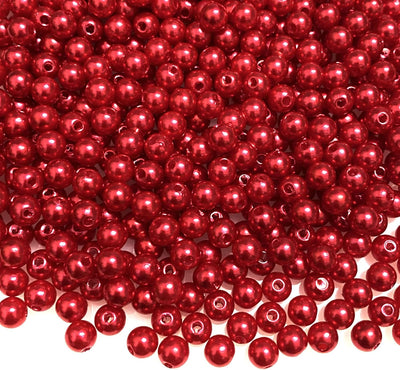 700 Pzas Cuentas Perlas 6mm Redondas con Agujero para Joyas Rojo