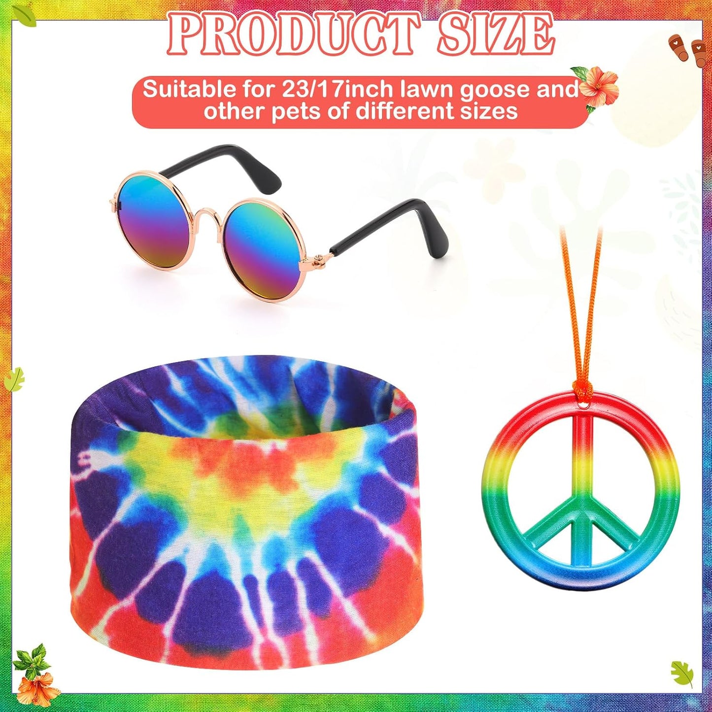 Traje ganso hippie 17-23pulg disfraz 70s arcoíris