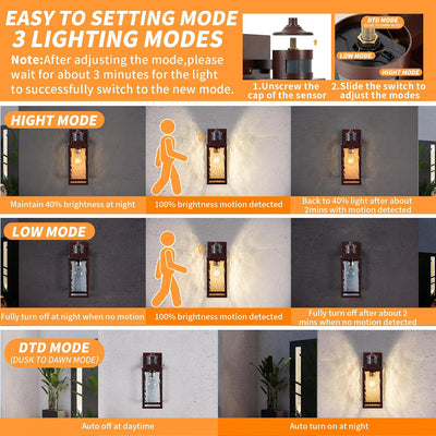 2 Luces Pared Exteriores Sensor Movimiento Bronce