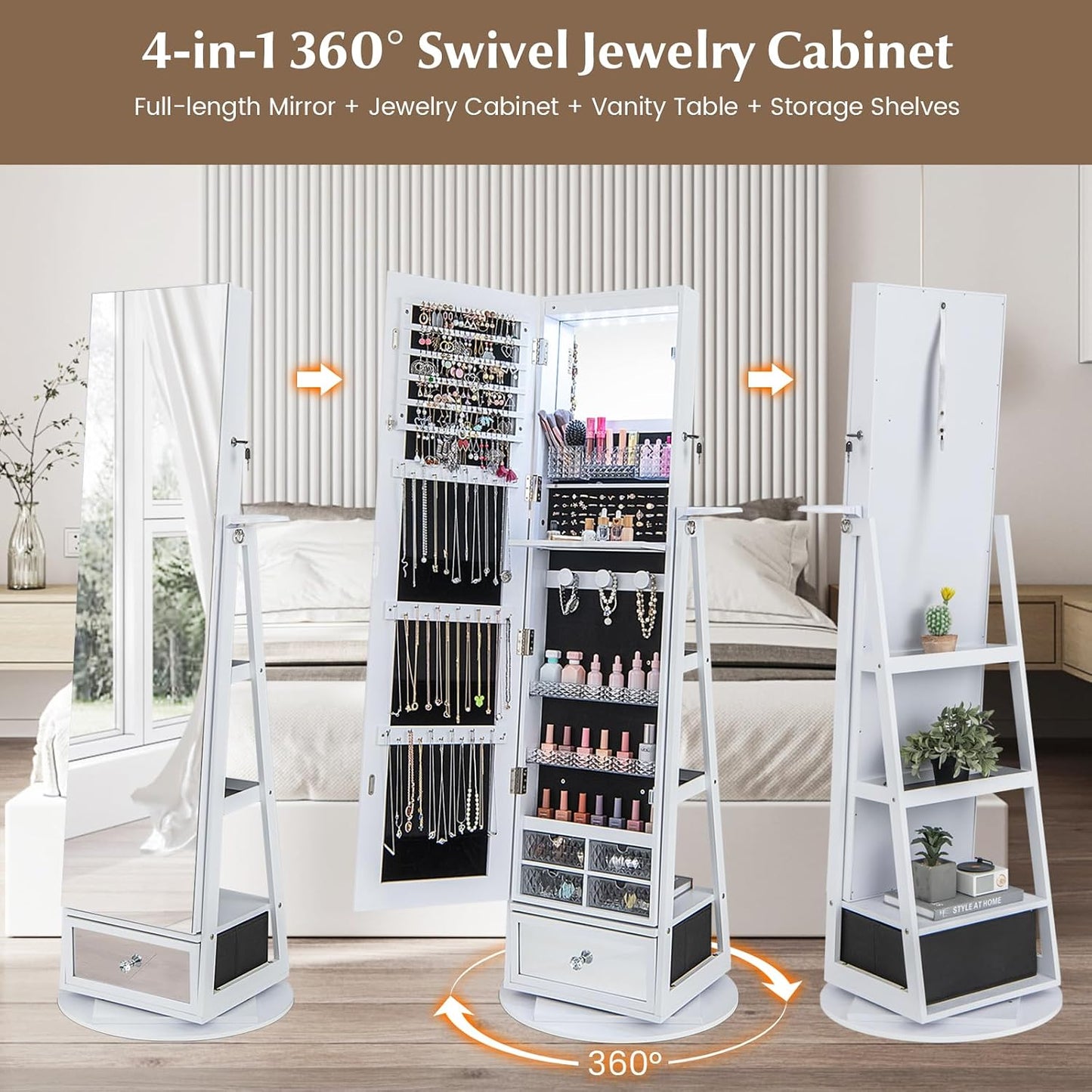 Armario joyas con espejo completo y 6 led