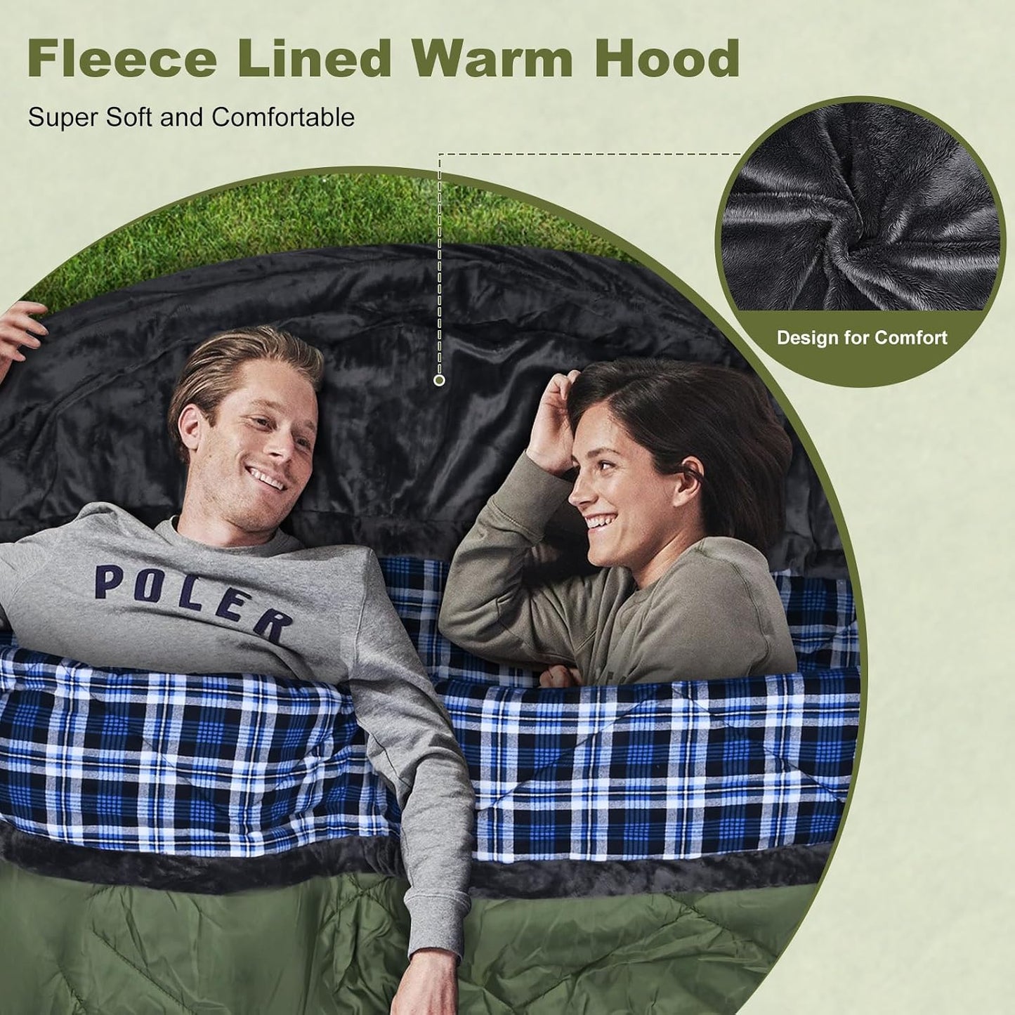 Saco dormir doble franela algodón capucha impermeable Queen