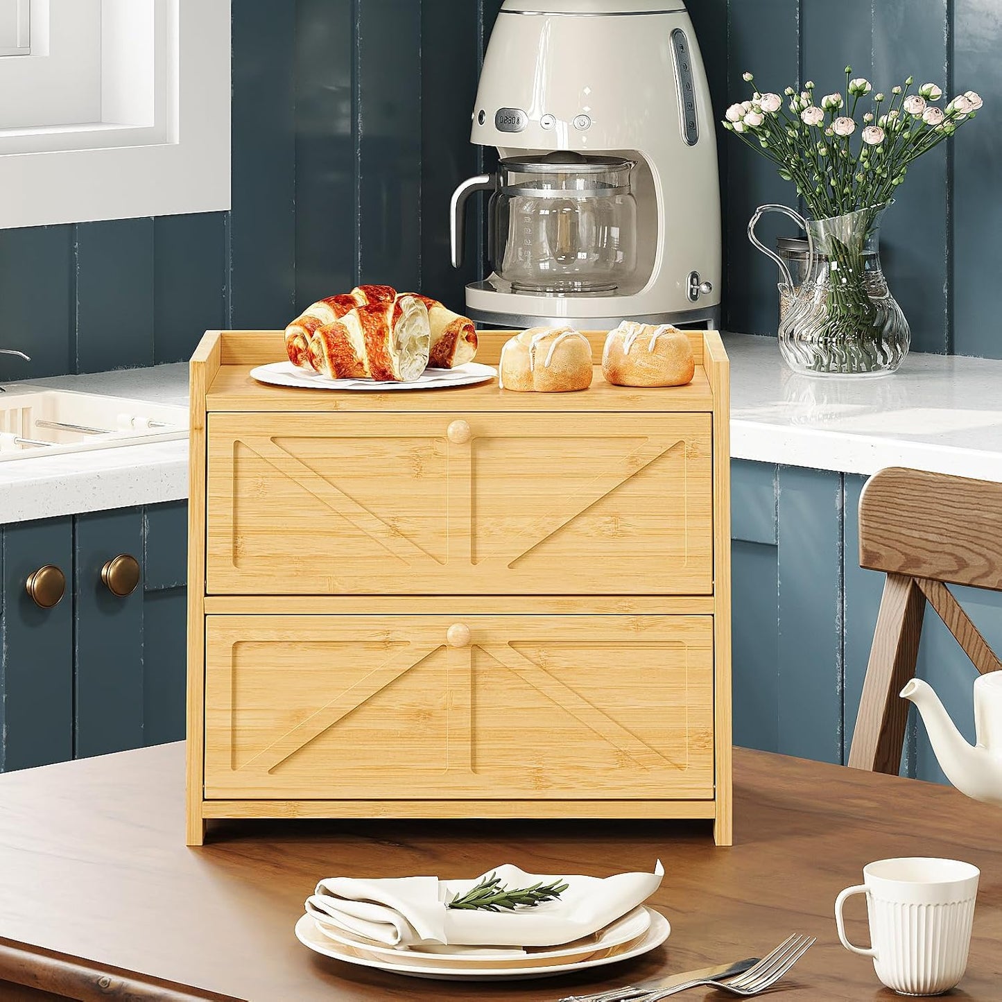 Panera bambú natural doble capa para encimera cocina