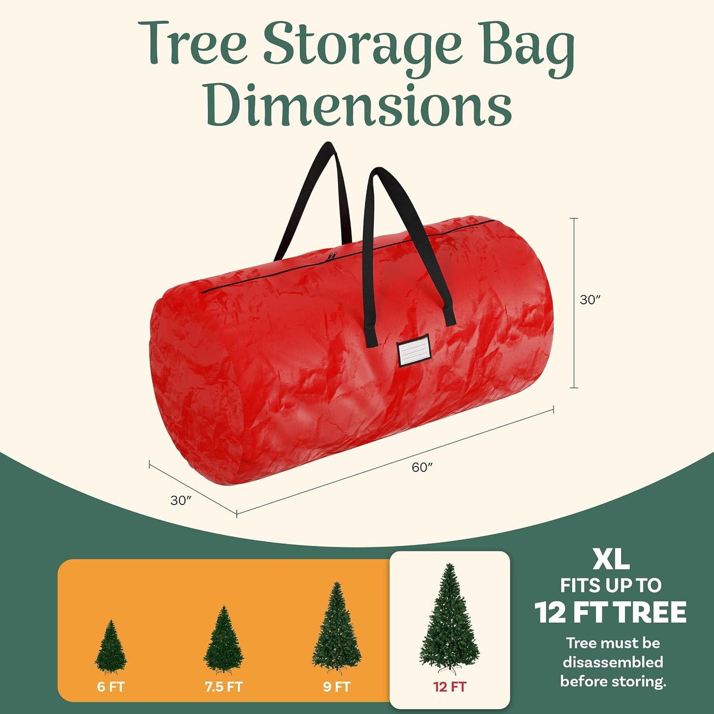 Bolsa almacenamiento árbol Navidad con cremallera 12" rojo