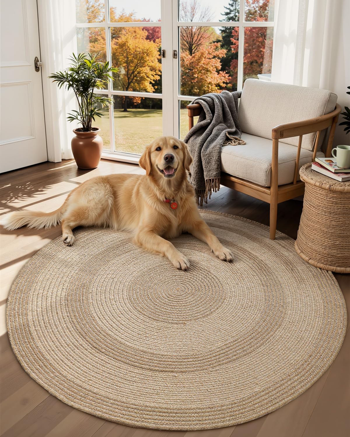 Alfombra redonda yute 4x4 reversible para interior y