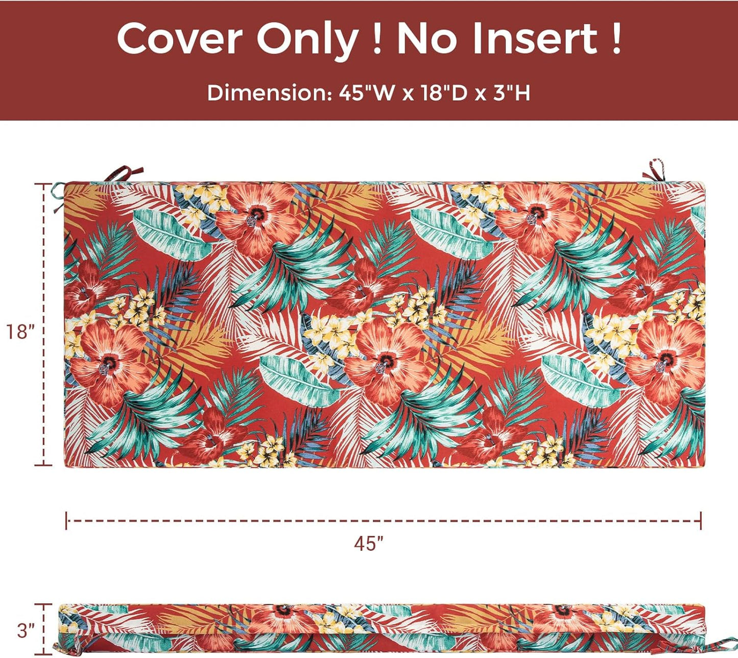 Fundas cojín banco patio con lazo resistente agua 45x18x3"
