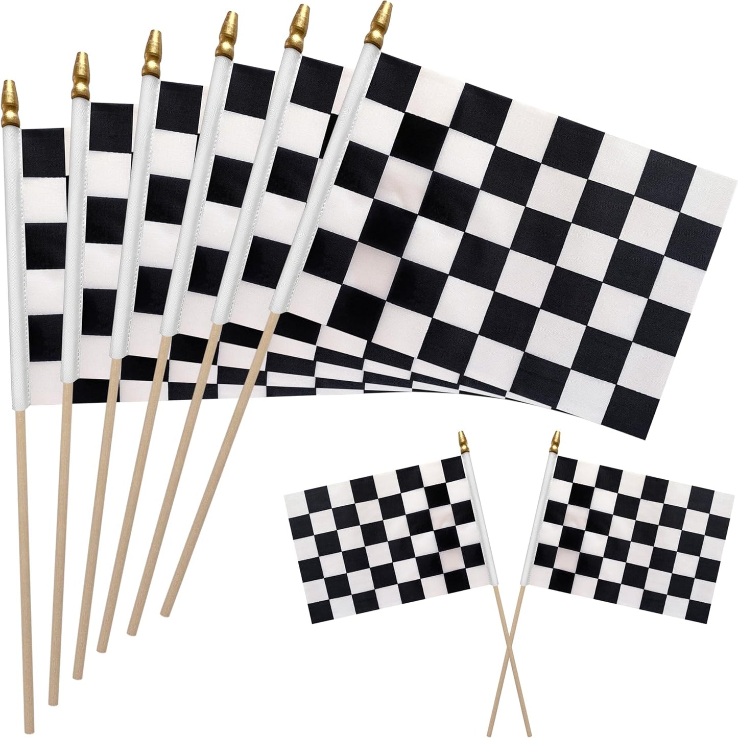 12 Banderas Carreras 8x12" Negro Blanco Mini Decoración