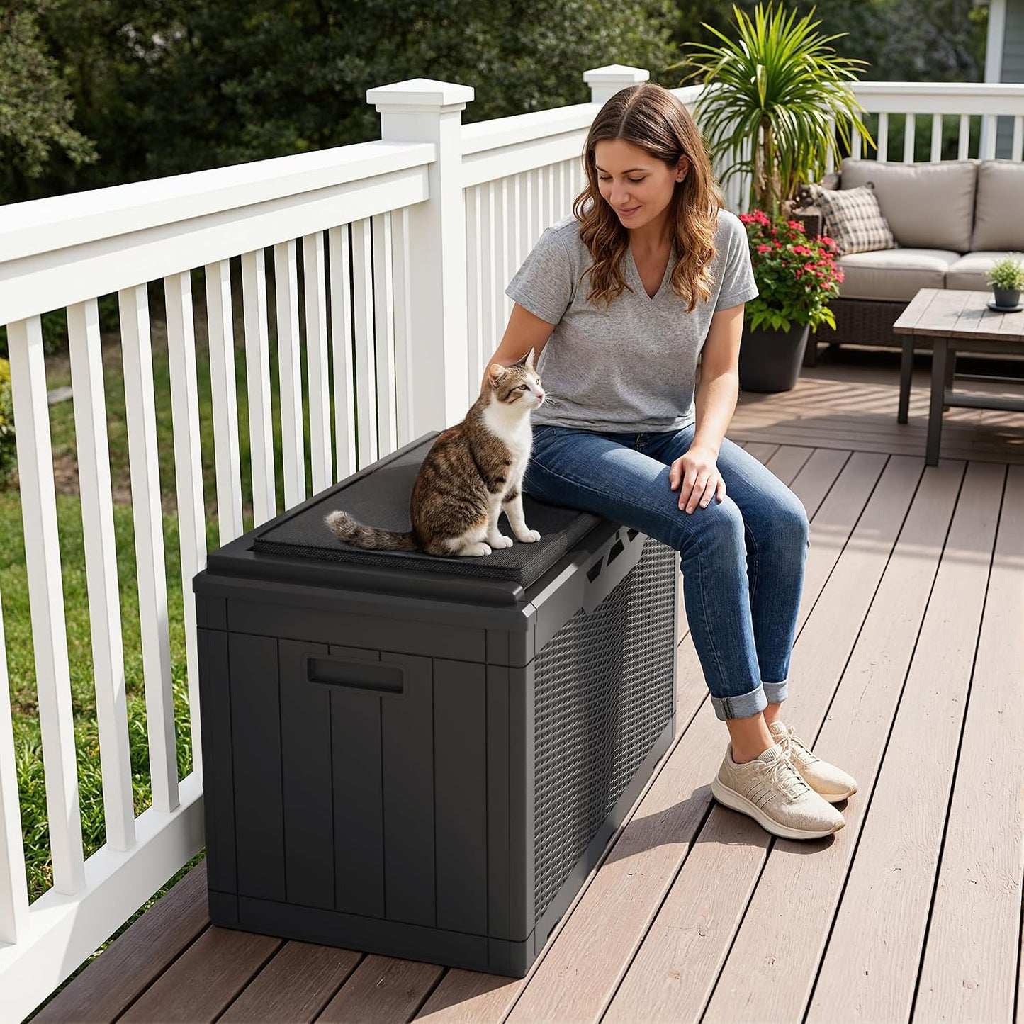 Caja resina 100gal almacenamiento exterior cojines jardín