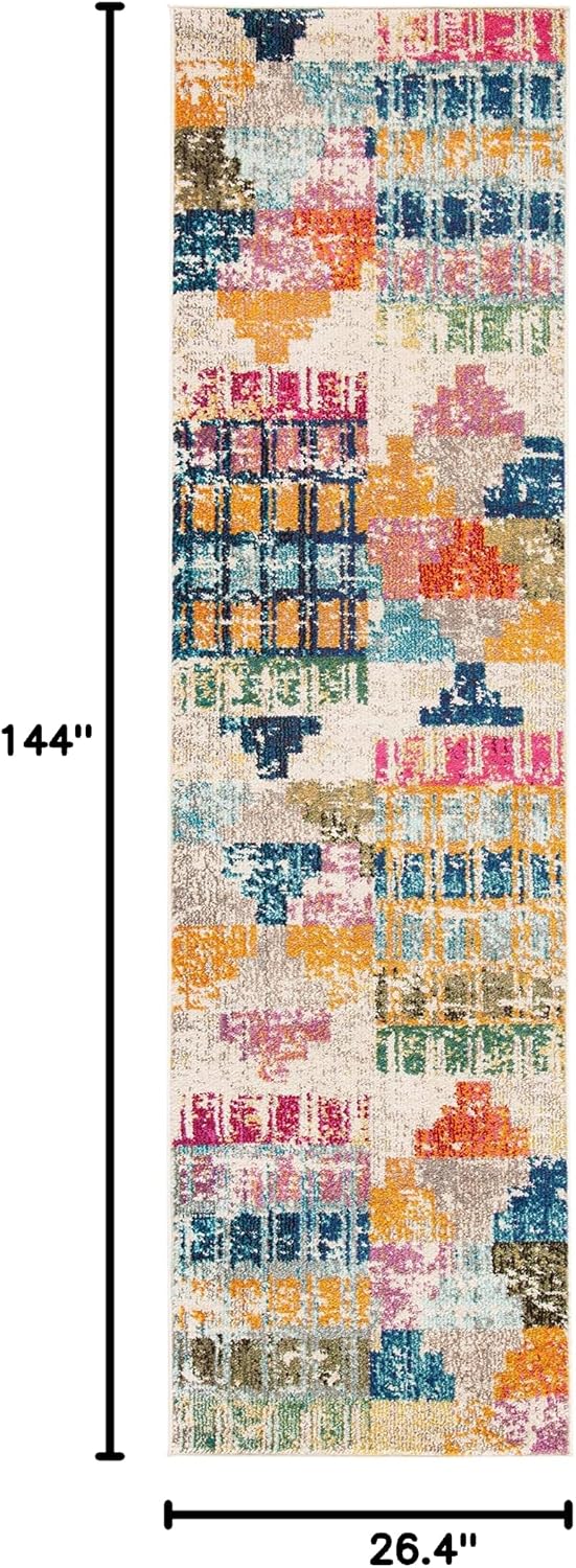 Alfombra pasillo 2'2"x12' color marfil diseño bohemio