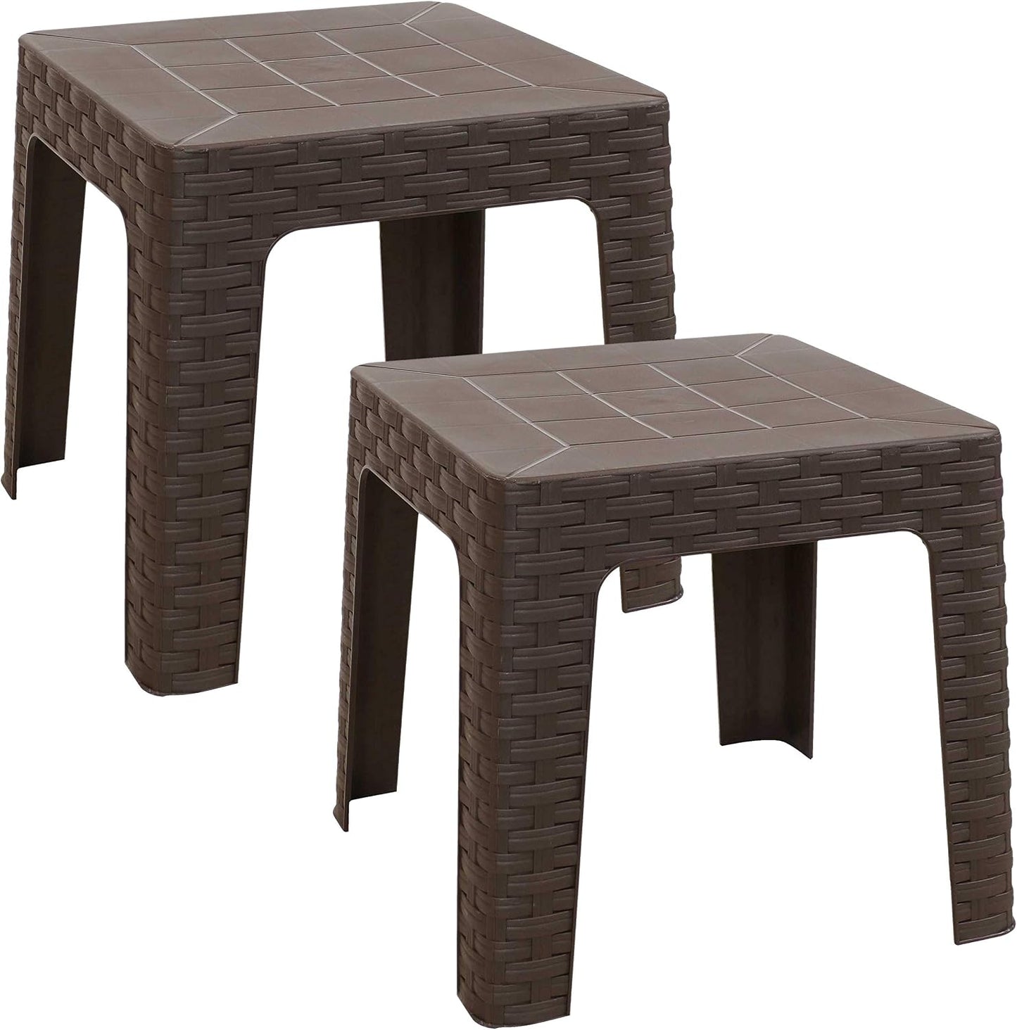 Mesa auxiliar cuadrada plástico exterior color marrón set 2