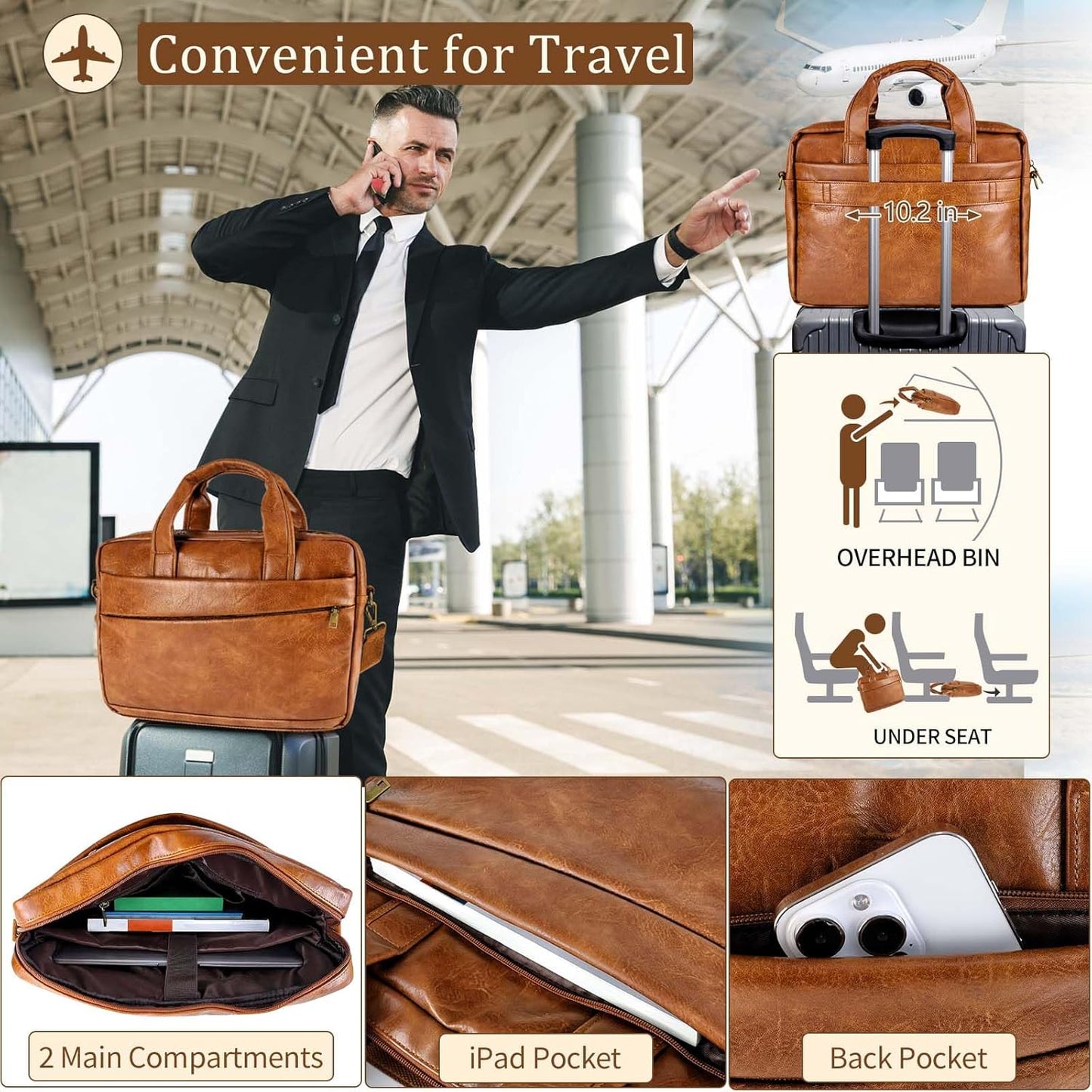 Bolso bandolera PU 15.6pulg para laptop hombre trabajo