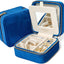 Joyero viaje terciopelo con espejo anillos aretes azul