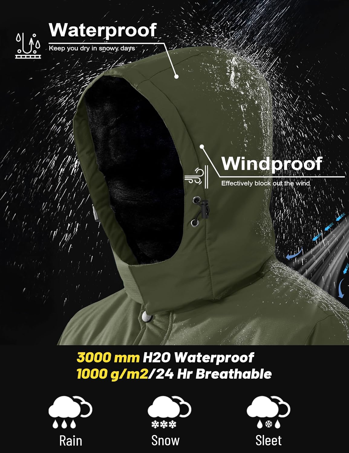 Abrigo invierno hombre impermeable forro polar capucha